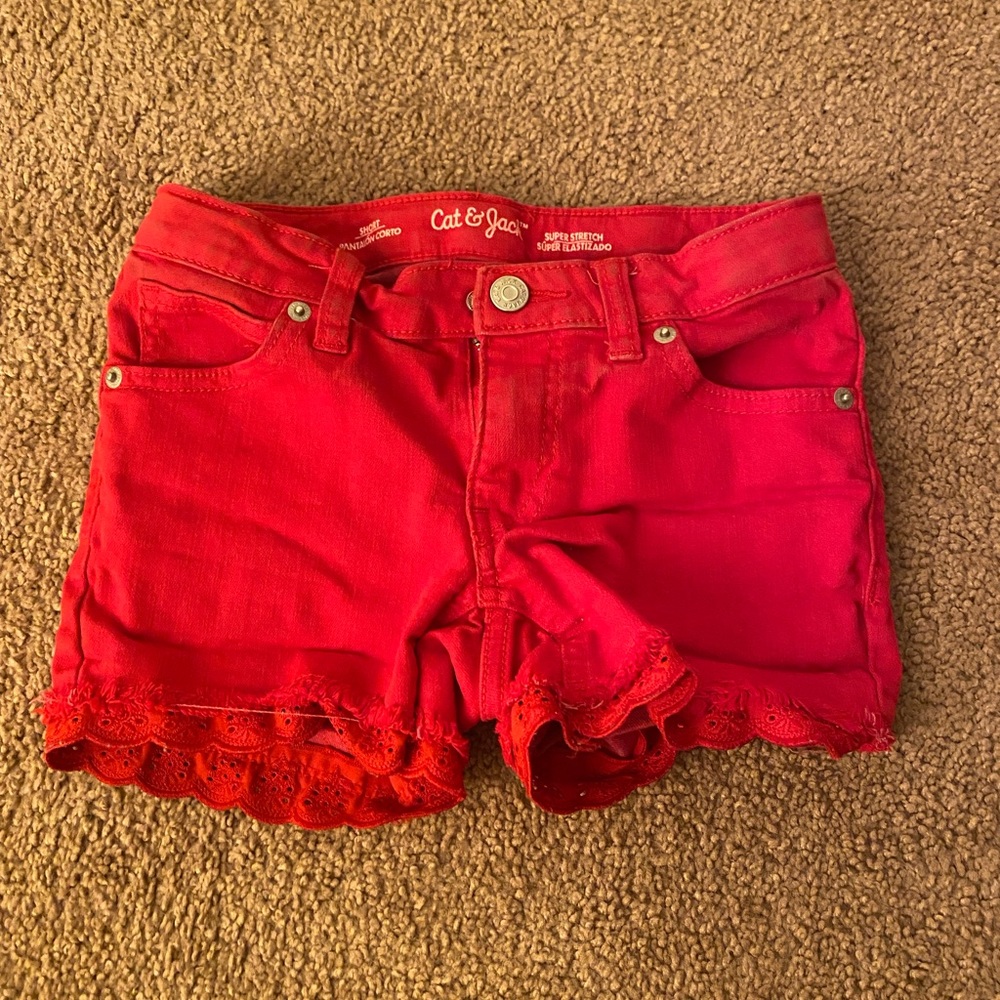 Red jean shorts